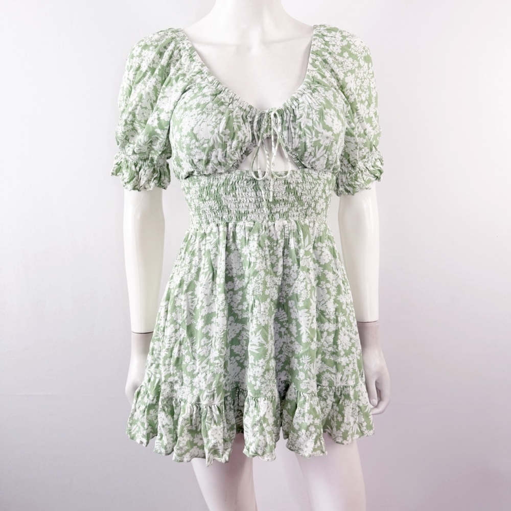Mable The Label Green Floral Mini Dress Size S Short Sleeve Casual Summer